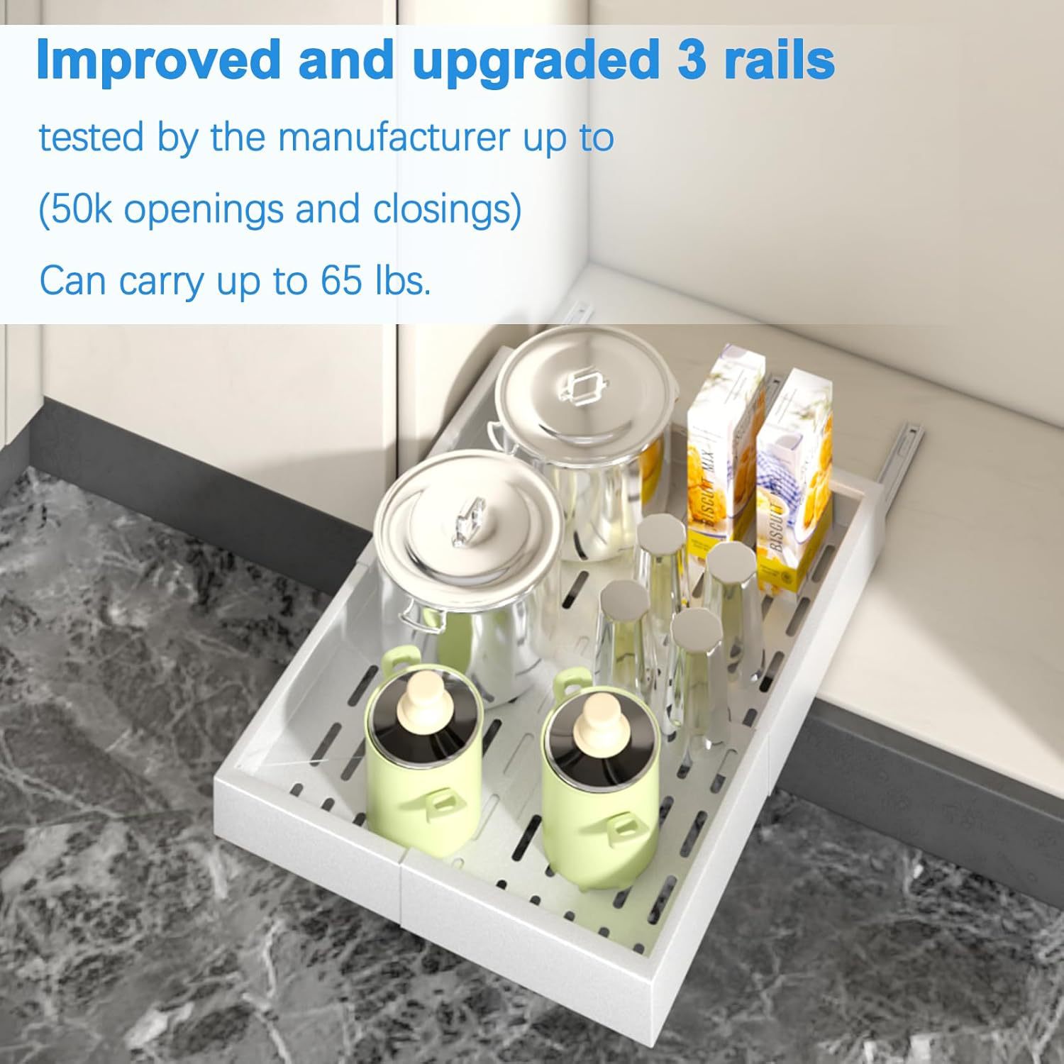 Pull-out cabinet storage box with expandable width 12 "-18" and depth 13.3-24 "adjustable drawers