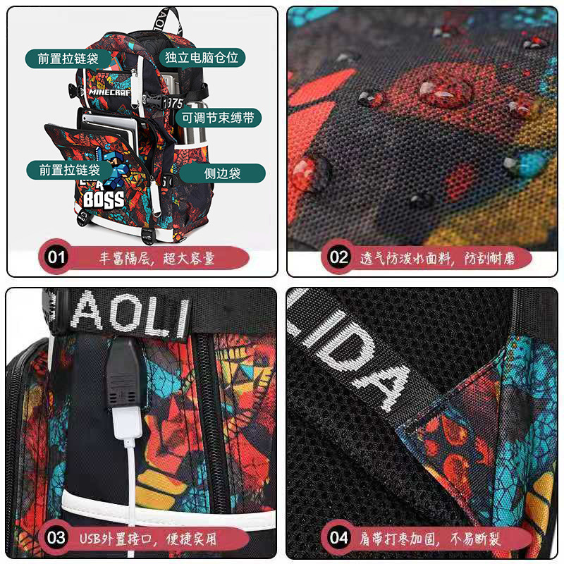 Amazon Explosions My World Game Peripheral Backpack Backpack for Male Pupils in Grade 123 to Grade 6