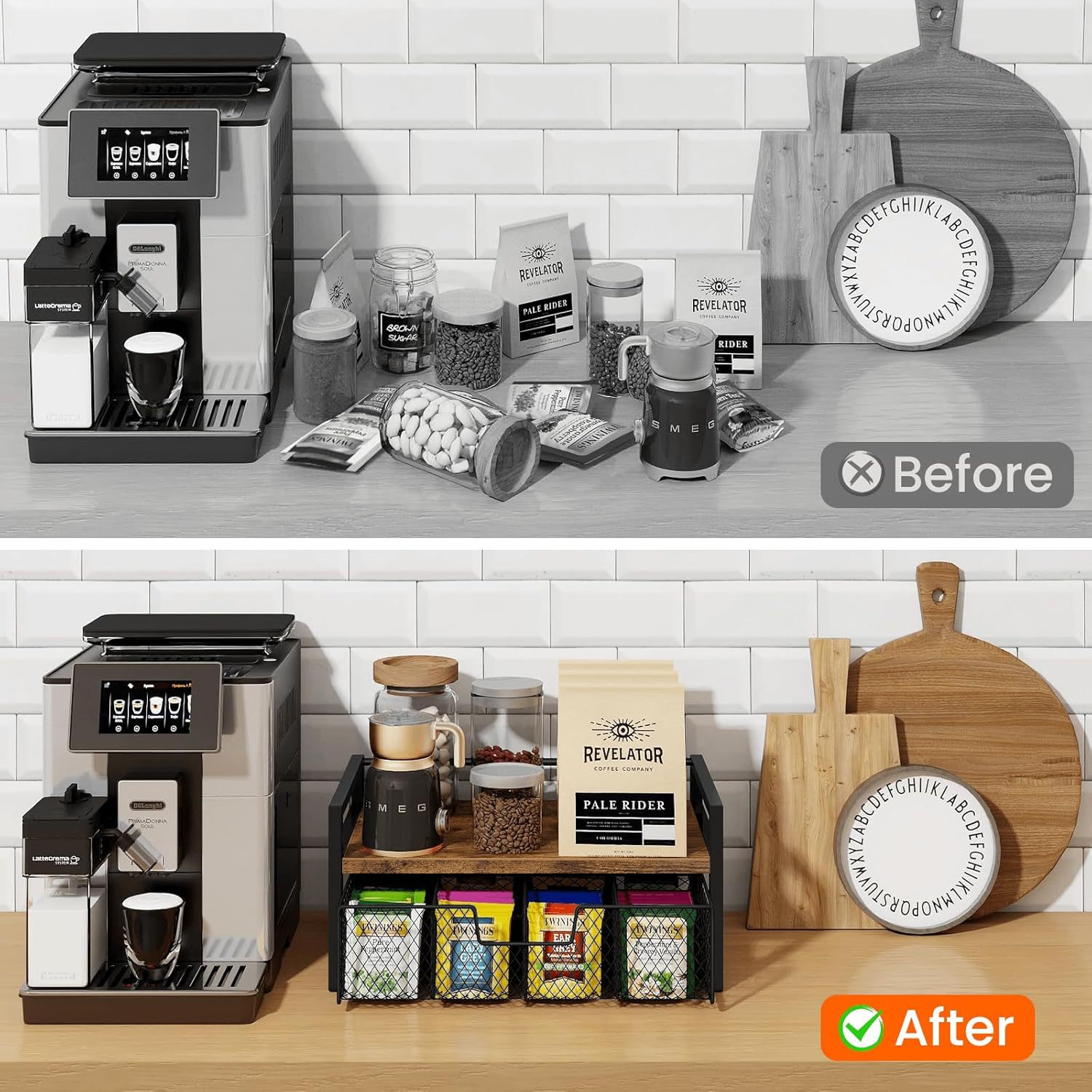 Cross-Border Coffee Capsule Rack, Desktop Tea Bag Rack, Pull-Out Storage Rack, Multi-Functional Compartment Storage Rack Organizer