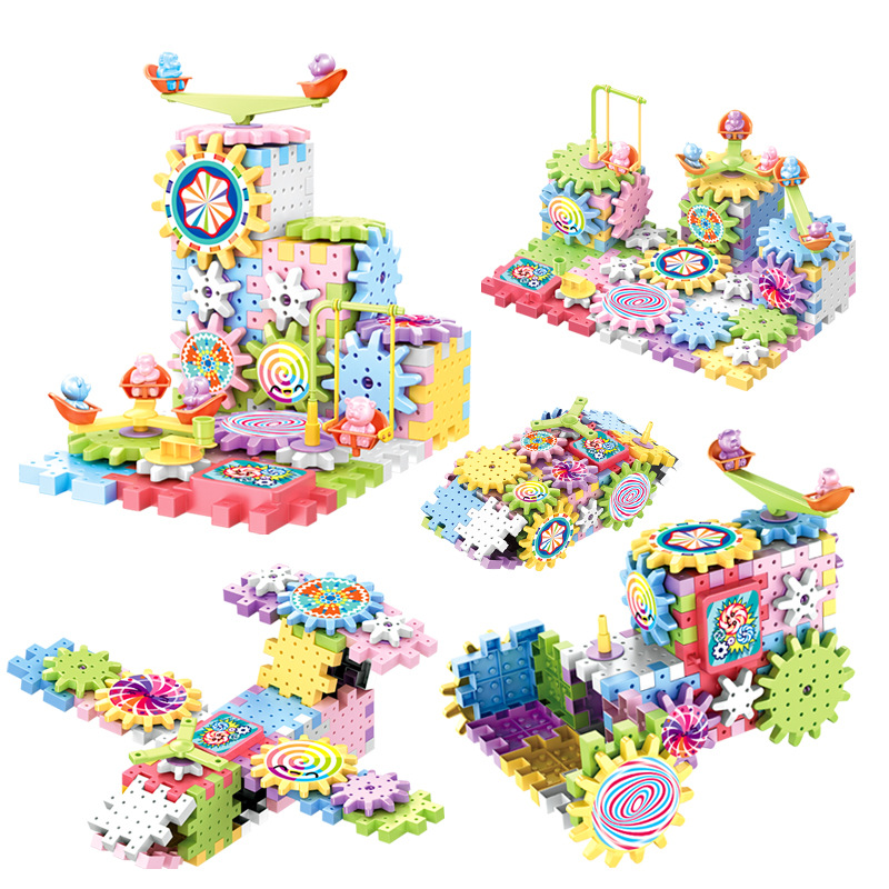 Children's Varied Electric Building Blocks Assembled Puzzle Large Particle Rotating Gear Early Education Boys' Mechanical Set Assembled Toys