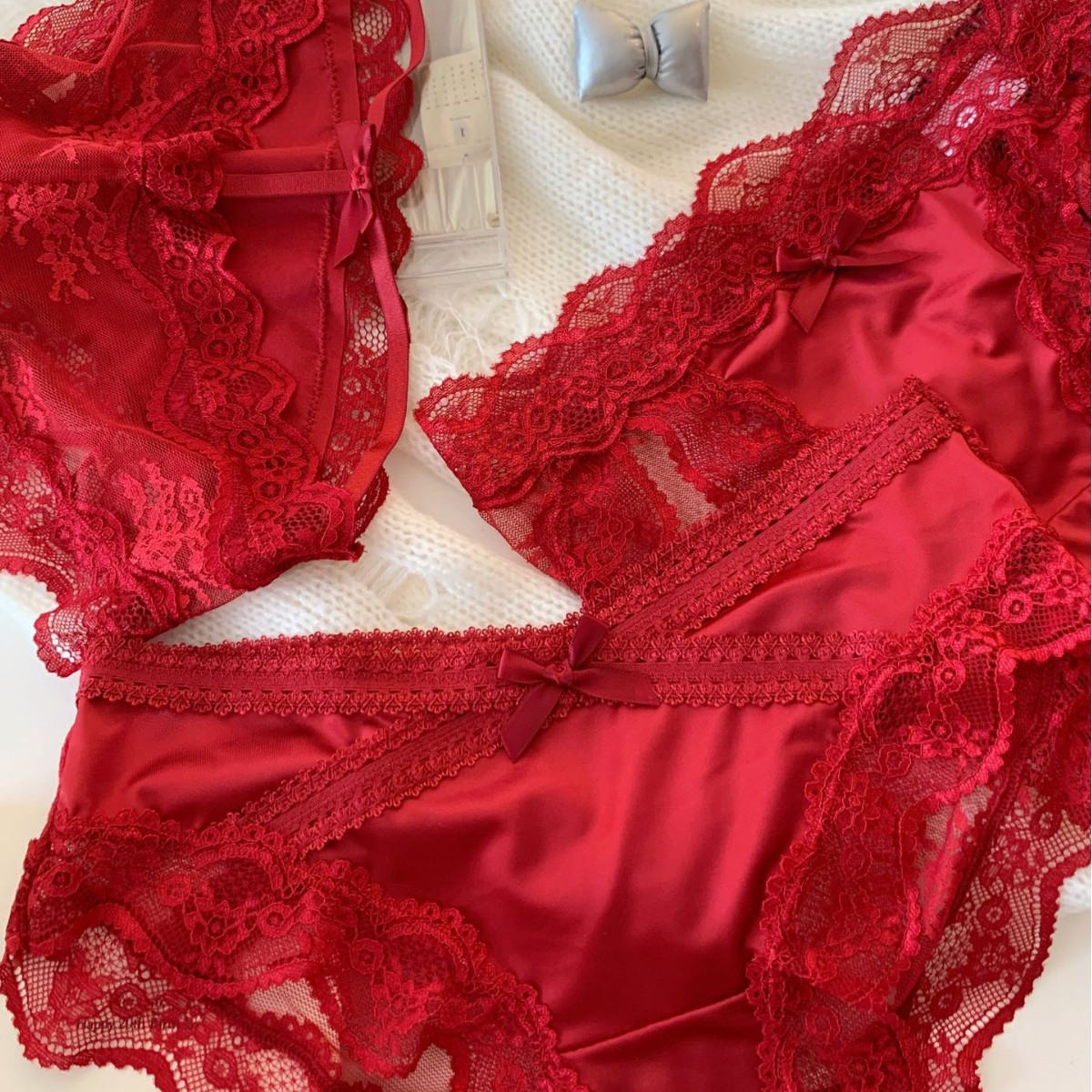 Red Silk Fantasy~Sexy Year of the Snake Satin Lace Panties Women's Low Waist Pure Desire Zodiac Year Red Wedding Briefs