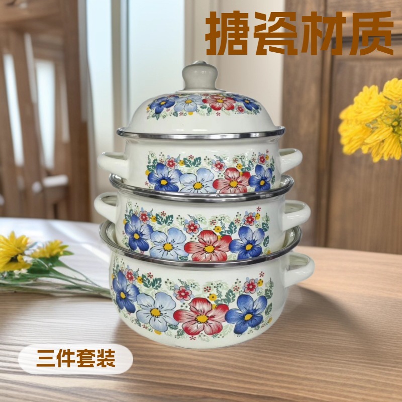 Эмалевая кастрюля для внешней торговли, кастрюля для тушения, супница, жаровня, кастрюля для молока, антипригарная кастрюля, посуда для индукционной плиты, эмалевая кастрюля для домашнего использования