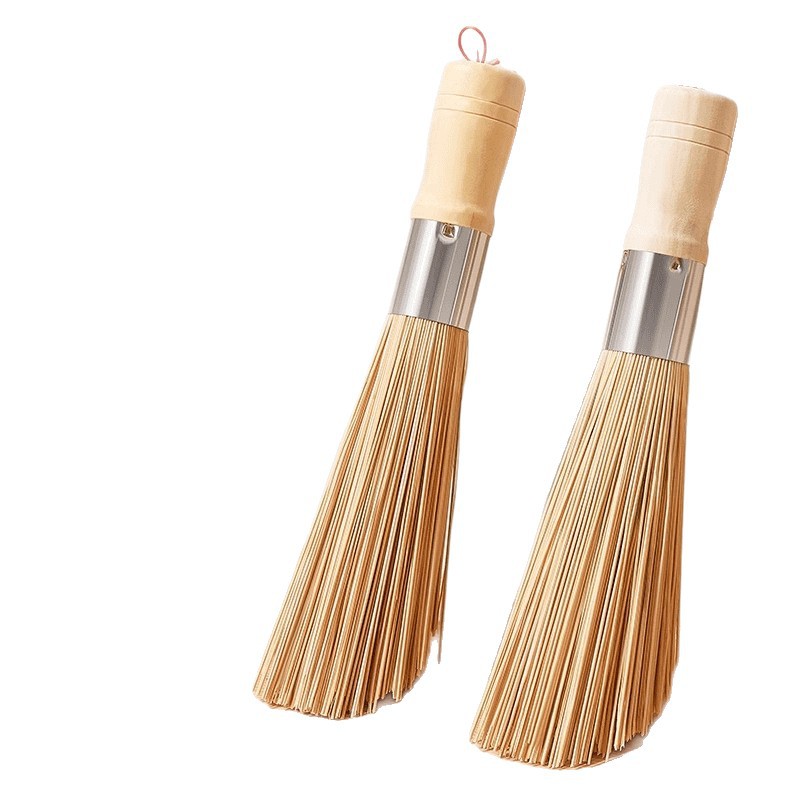 Old-Fashioned Bamboo Pot Brush with Handmade Wooden Handle, Kitchen-Specific Brush for Scrubbing Pots, Bamboo Brush for Household Cleaning, Natural Broom