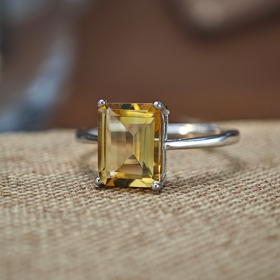 Кольцо с натуральным цитрином в форме сахарного кубика, инкрустированное серебром S925, кольцо высокого класса с цветным драгоценным камнем