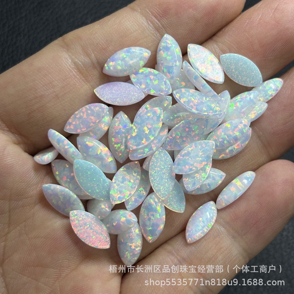 Manufacturer Wholesale Marquise-Shaped Synthetic Opal Loose Stone Ring Surface Op17 White Artificial Opal Australian Opal Flats Bottom Plain Surface