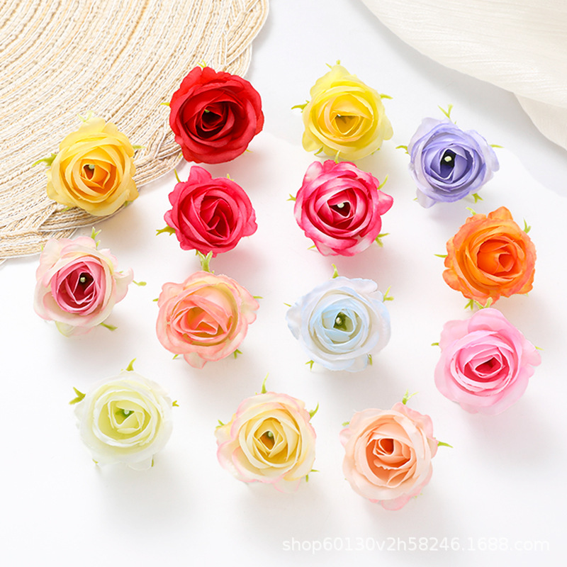 Cross-Border Small Rose Flower Head DIY Material Flower Bud Fake Flower Material Wedding Arrangement Artificial Flower Decoration Props