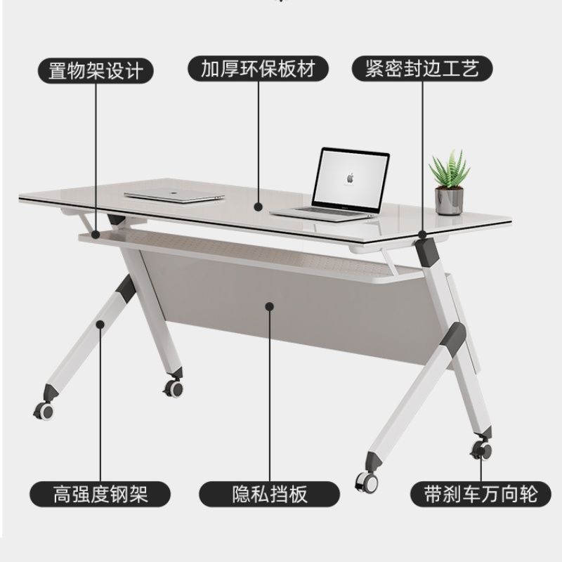 Folding Conference Table Training Table and Chair Combination Multi-Functional Desk Educational Institution Splicable Long Table Silk Flower