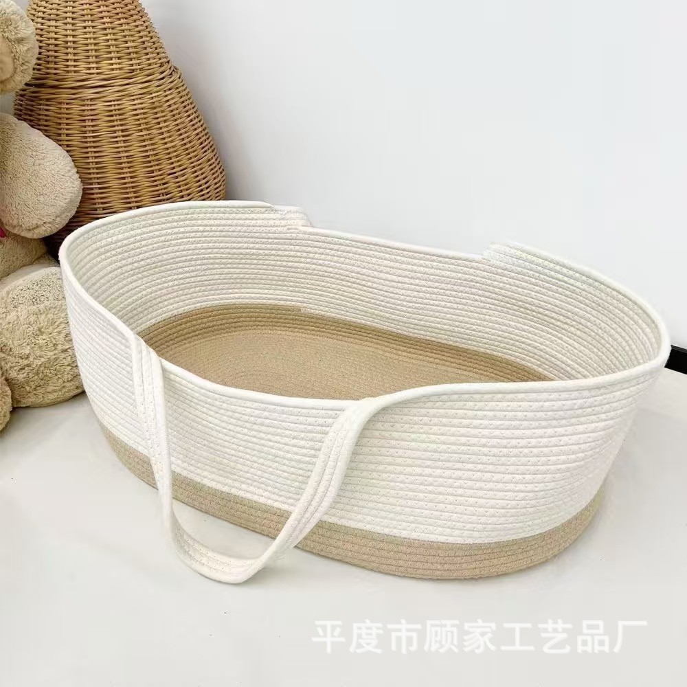 New Style Cotton Rope Braided Baby Bed Basket Folding Portable Cotton Rope Braided Baby Bed Cotton Rope Baby Blue