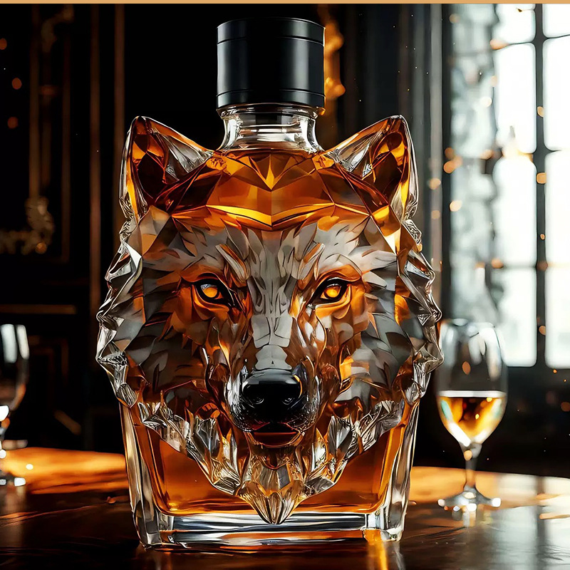 Wolf Head Crown Whisky Bottle Wolf Crested Whiskey Animal Bottle Wolf Head Whisky Bottle