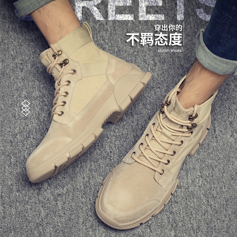 2025 Spring Boots Men's Mid-Cut Short Boots Large Leather Shoes High-Top Shoes Outdoor Work Boots Tactical Desert Boots
