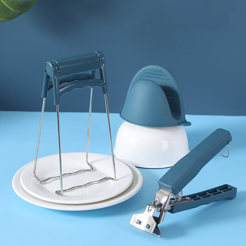 Трехчастный зажим для мисок против обжигания, нескользящий зажим, кухонный зажим для мисок, зажим для паровых овощей, зажим для рук против обжигания