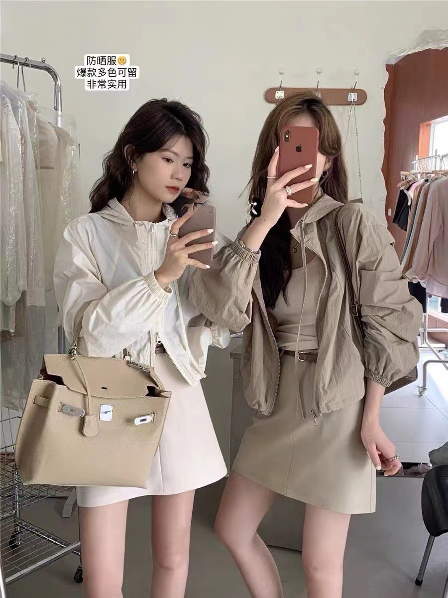 Korean-style Short Sunscreen Coat Women's 2025 Summer Thin High-end All-match Drawstring Casual Jacket Trendy Top