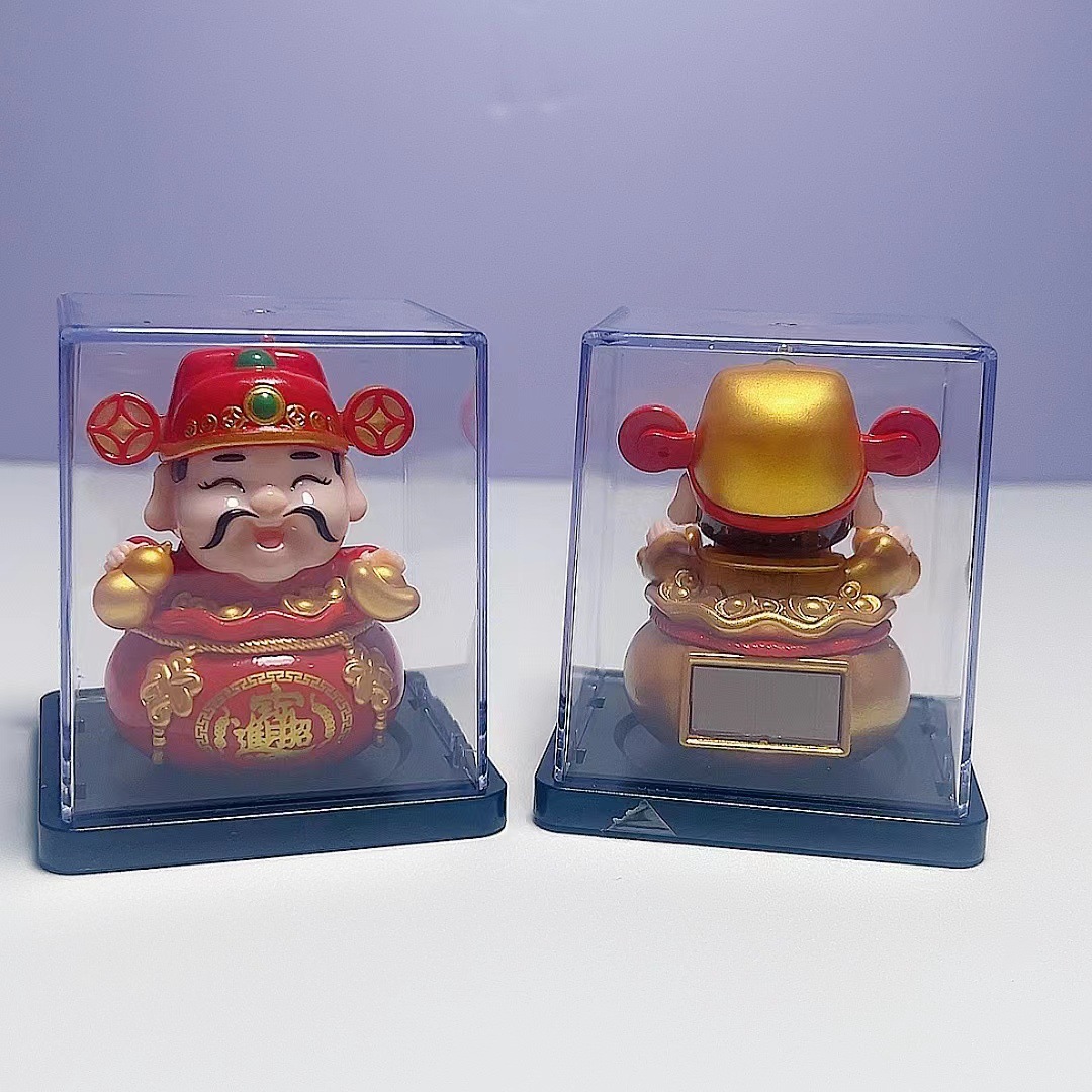 2inch Solar God of Wealth Light Energy Nodding Mascot Home Car Creative Ornament New Year Gift Scenic Area Gift