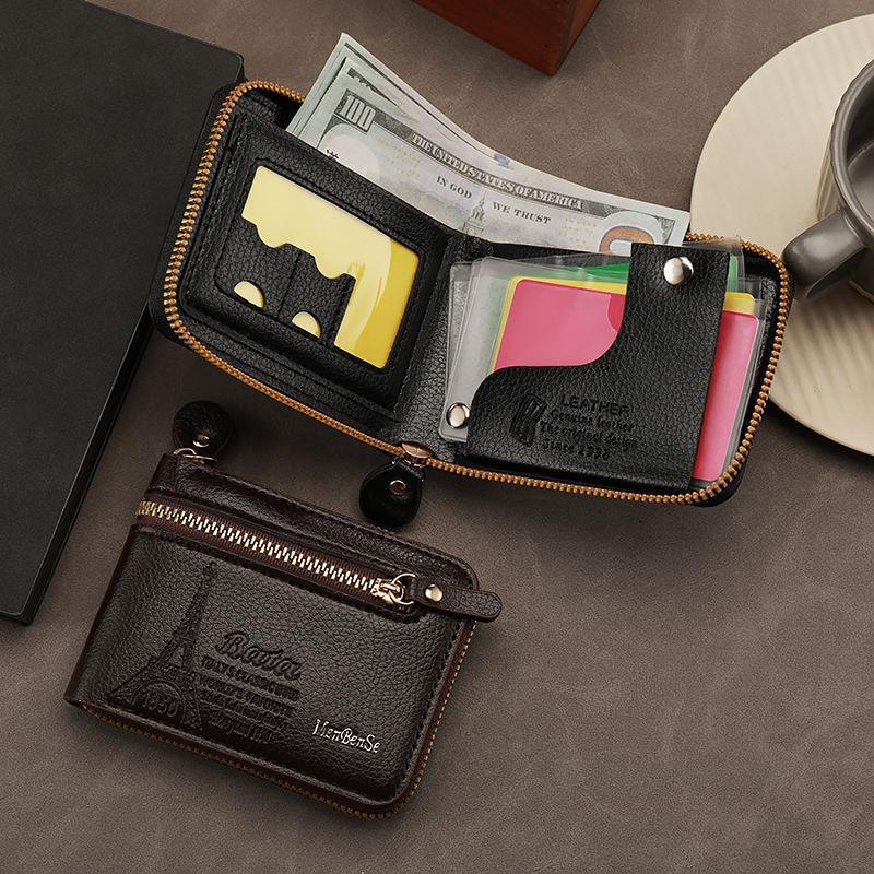 Men's Short Wallet with Zipper, Multiple Card Slots, Card Holder, Id Holder, Fashionable, Durable, High-Looking, Mini, Easy to Carry, Trendy