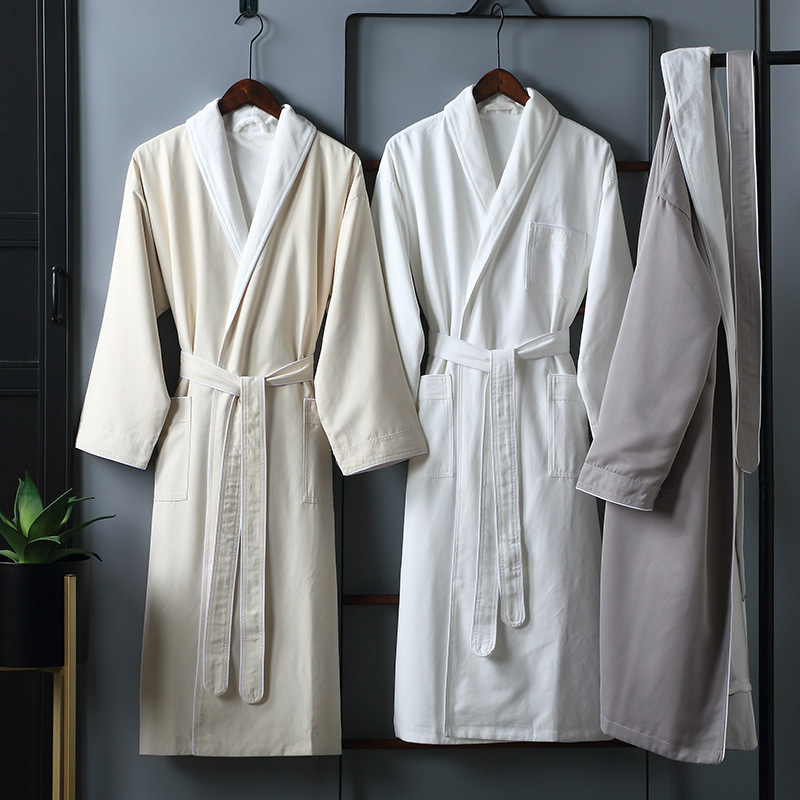 Customized Double-Layer Gabardine Bathrobe for Five-Star Hotels, Thickened and Absorbent, Suitable for Guesthouses, Beauty Salons, and Hotels, All-Season Use