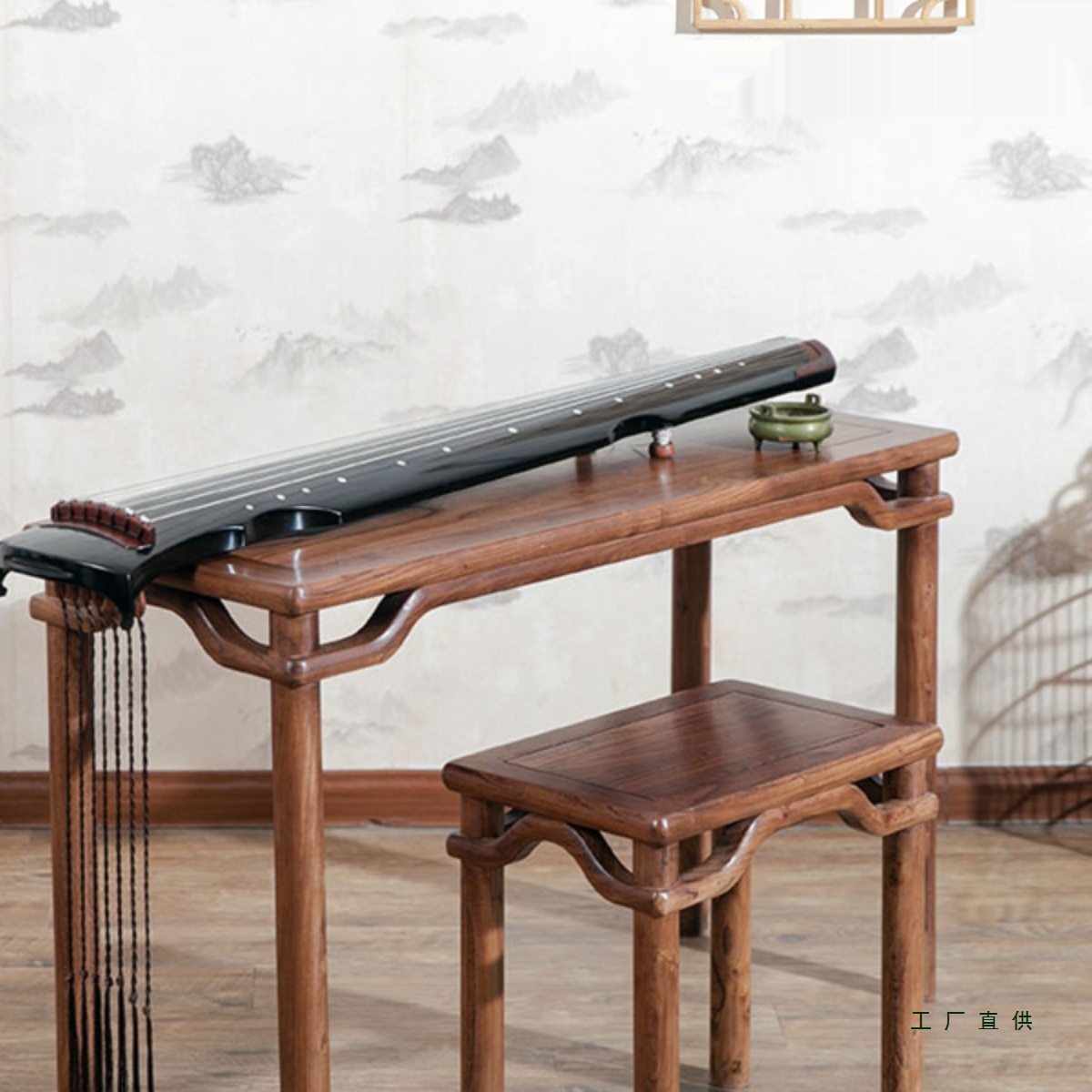 Классический стол и стул для гуцина в стиле Мин из ясени, покрытый сырым лаком, стол из цельного дерева с соединением в шип и паз, гуцин из Янчжоу
