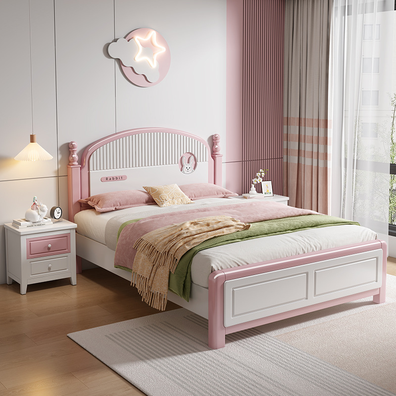 Children's Bed Girl Pink Princess Bed 1.35m Teenager Solid Wood Bed 1.5 Single Bed 1.2 Storage Bed 1.8m