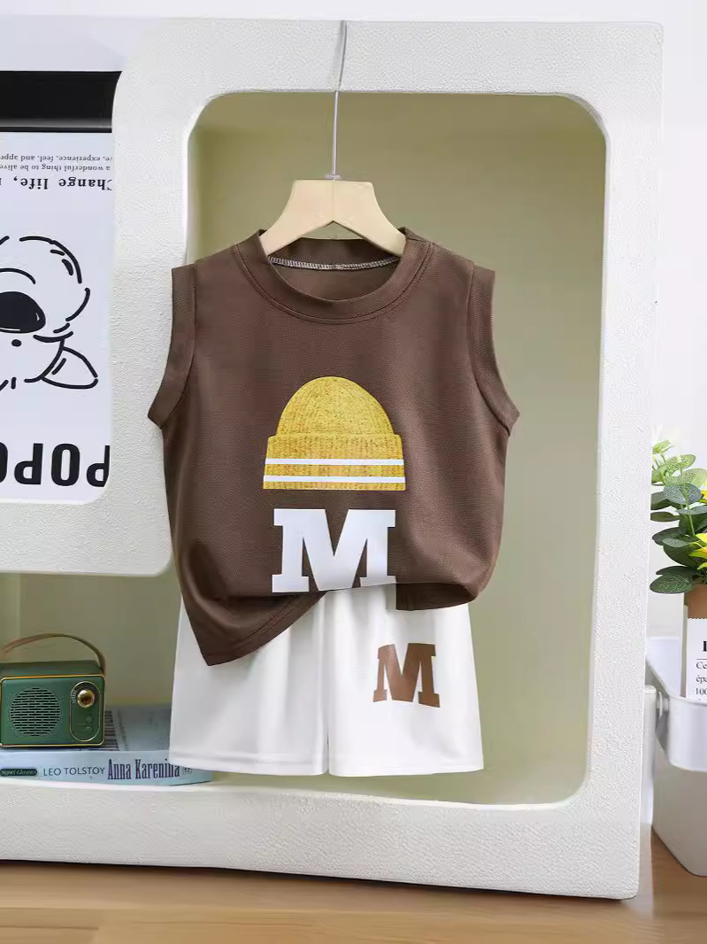 Summer new children's vest suit boys sleeveless top shorts Korean summer two-piece children's clothing thin wholesale