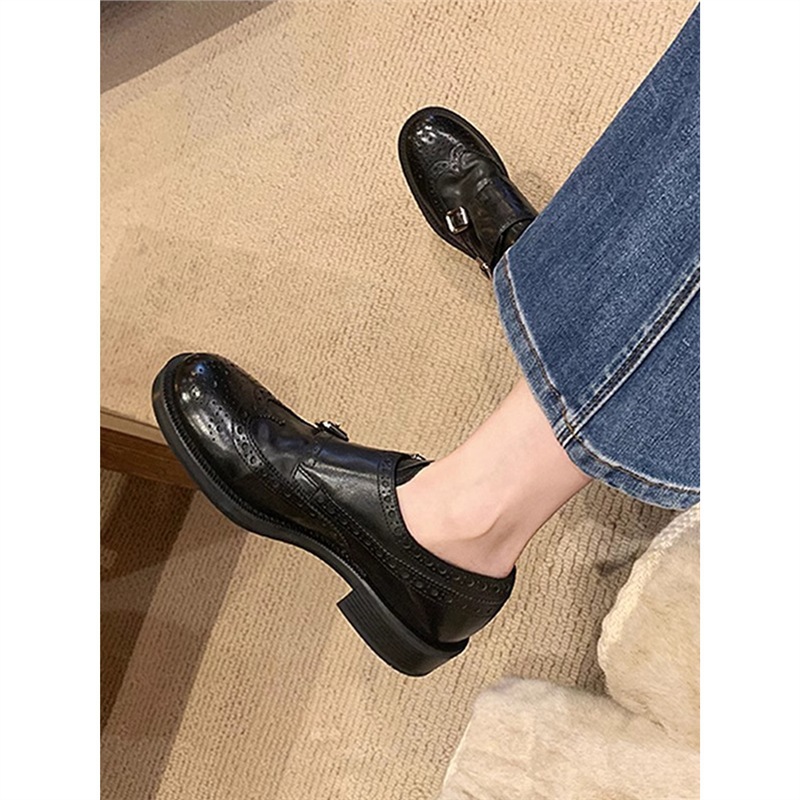 Thick-Soled Small Leather Shoes for Women 2025 Spring British Style Thick Heel French High-End Commuter Retro Loafers Genuine Leather