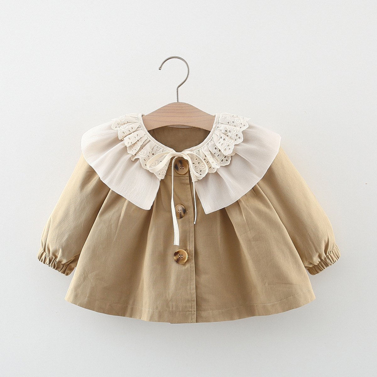 [Children's Coat] 2024 Autumn New Girls' Coat 80-110 Lapel Solid Color Long Sleeve Coat