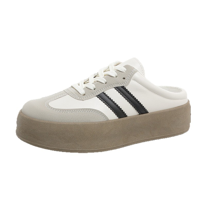 Thick-Soled Toe-Cap Slippers for Women 2025 New Summer Outer Wear Slip-On White Shoes Without Heel Moral Training Half Slippers