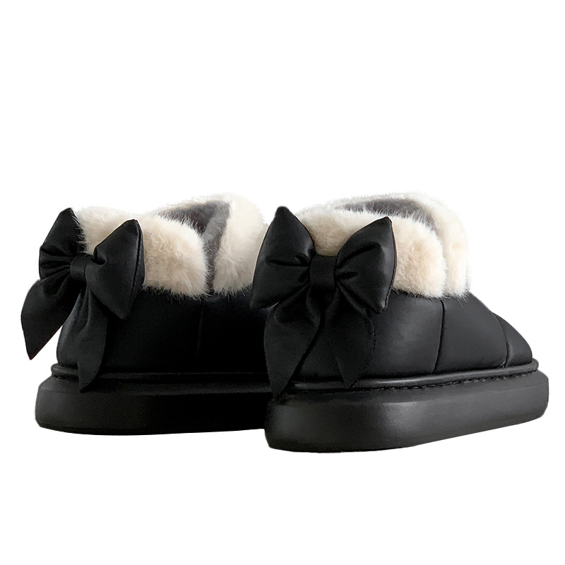 Bowknot cotton slippers women's winter bag heel fleece-lined cotton shoes 2023 New ins girl style warm thick sole outer wear