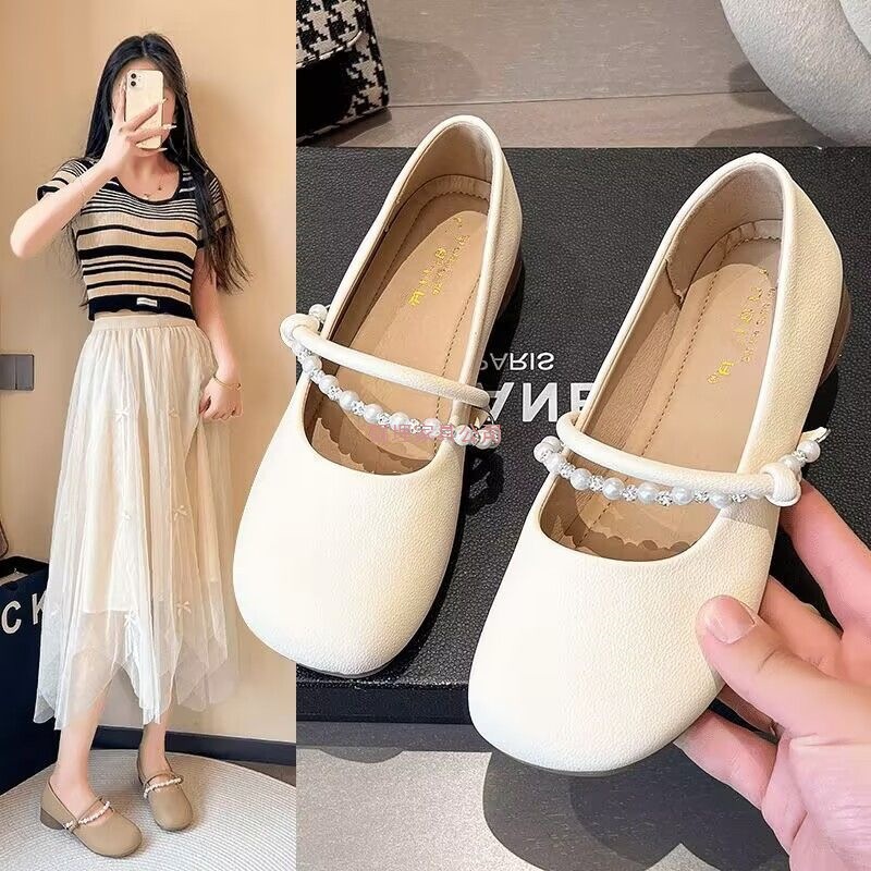 Matching Skirts and Flats for Women 2025 Spring and Summer Evening Shoes New Mary Jane Versatile Soft Leather Bean Flats