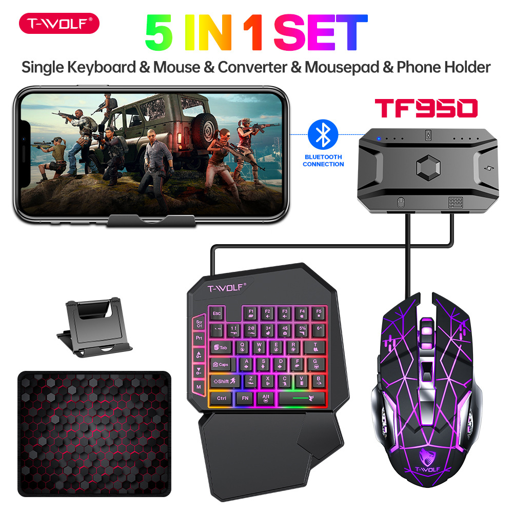 T-Wolf Thunder Wolf Tf950/T19/Tf900 Keyboard and Mouse Set, One-Handed Keyboard Five-Piece Set