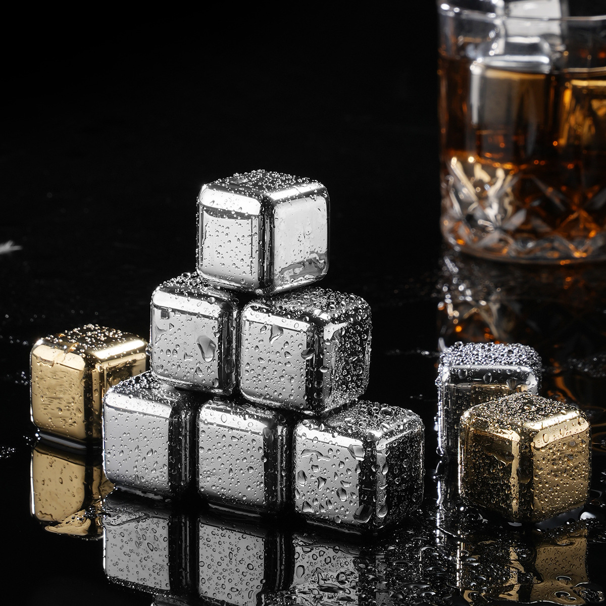 Factory Direct Sales 304 Stainless Steel Ice Cubes Frozen Whiskey Metal Ice Cubes Beer Ice Cubes Printable Logo Ice Cubes
