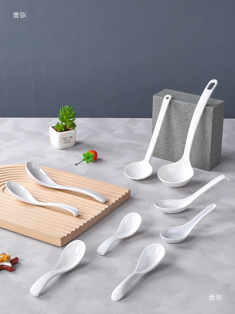 Melamine Imitation Porcelain Tableware White Plastic Spoon Long Handle Spoon Commercial Fast Food Restaurant Hotel Restaurant Spoon