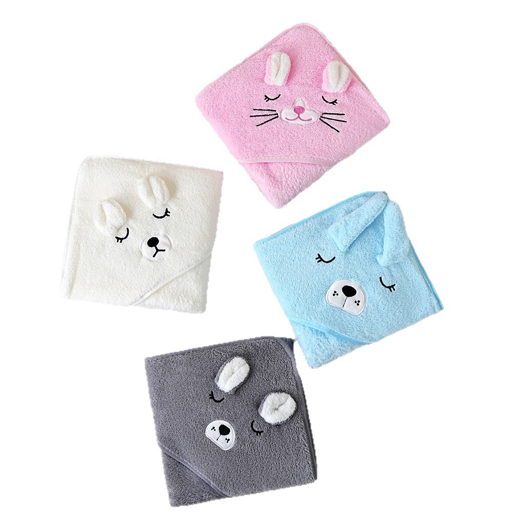 Children's Bathrobe, Newborn Hooded Blanket, Thickened Coral Velvet, Absorbent Cartoon Embroidery, Baby Bath Towel, Cape Wholesale