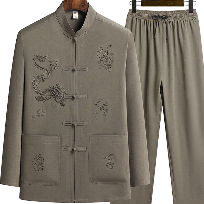 Direct selling middle-aged dad suit leisure middle-aged and old men's spring and autumn summer Chinese style grandpa long sleeve Tang suit
