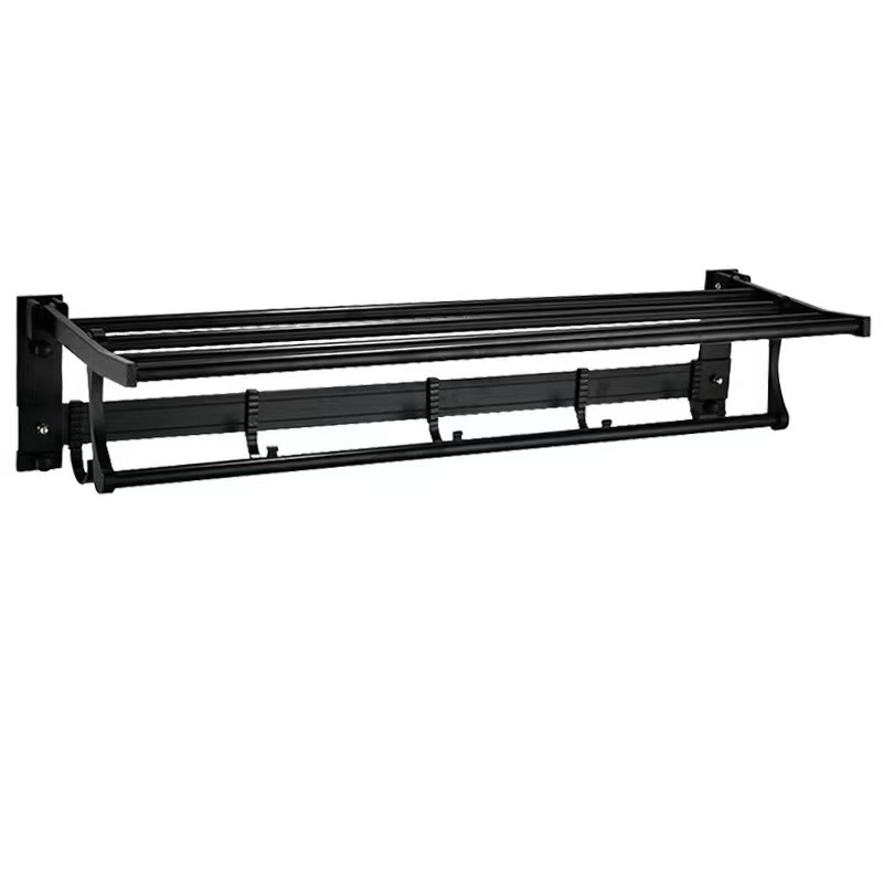 Cross-border Black silver Punch-free Space Aluminum Towel Rack Bathroom Double-layer Storage Rack Bathroom Bath Towel Rack