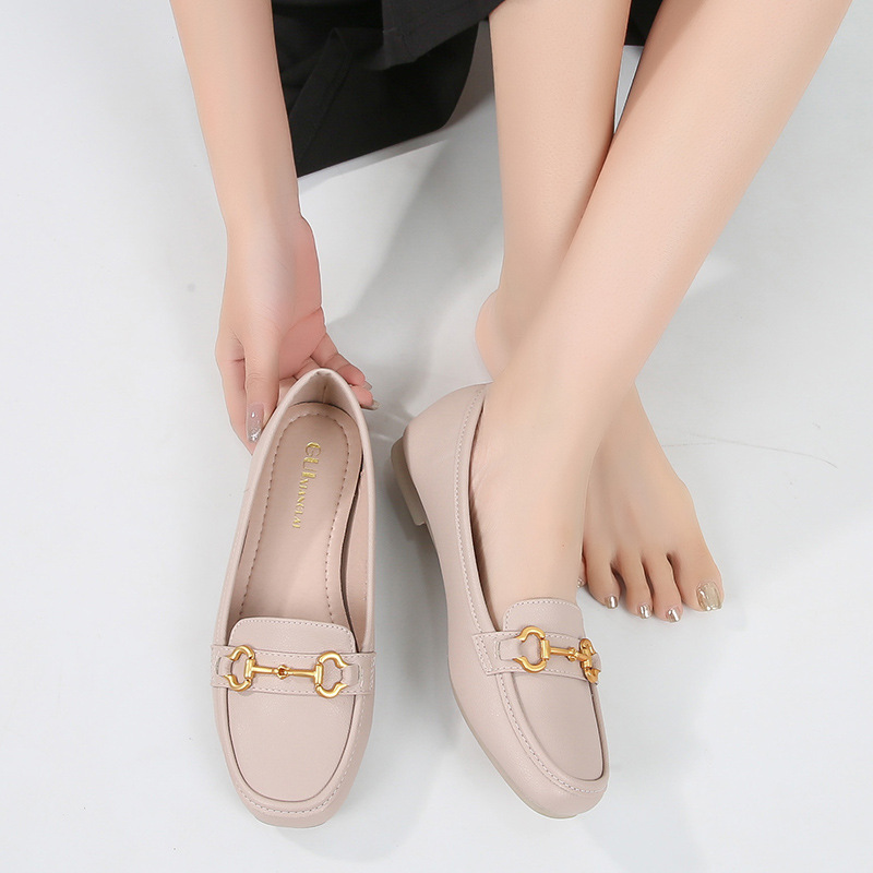 Soft Leather Loafers Women's 2023 New Early Spring and Autumn Retro British Small Leather Shoes Square Toe Flat Single-layer Shoes Women's Soft Sole
