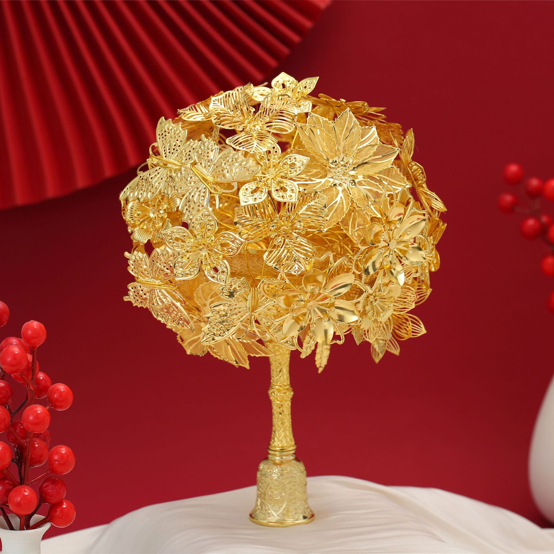 Golden Bouquet DIY High-End Material Chinese Style Bride Xiuhe Suit Fan Newlywed Cheongsam Bestie Scepter Base