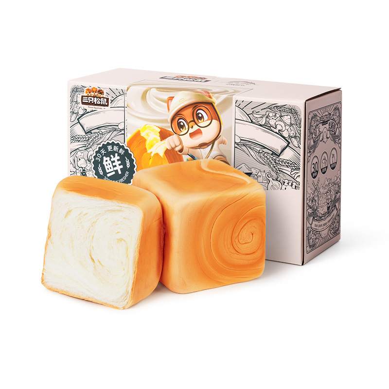 [Three Squirrels Toast Square 480g] Milk-Flavored Bread with Pure Milk Added
