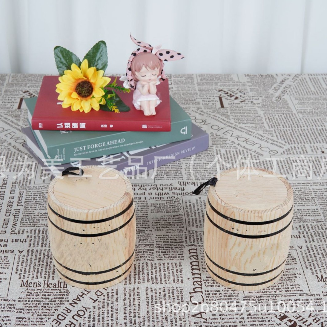 Vintage Wooden Coffee Bean Wooden Barrel Household Kitchen Wooden Seasoning Storage Barrel Portable Tea Packaging Barrel