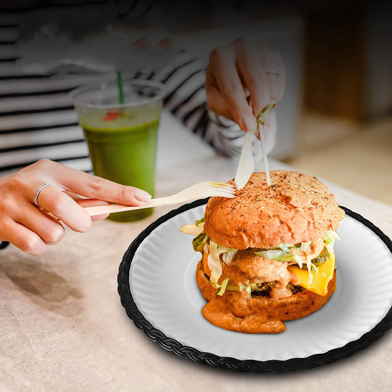 Hot-selling disposable paper tray plastic picnic tray cross-border plastic plate dinner plate hollow rattan 9 inch barbecue tray