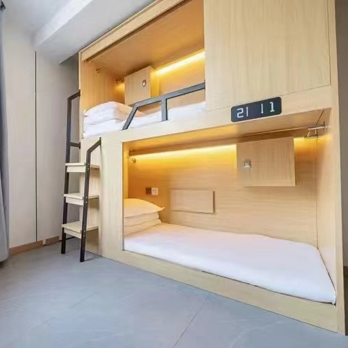 Student Dormitory Space Capsule Bed with Desk, Cross-Bed Movable Table