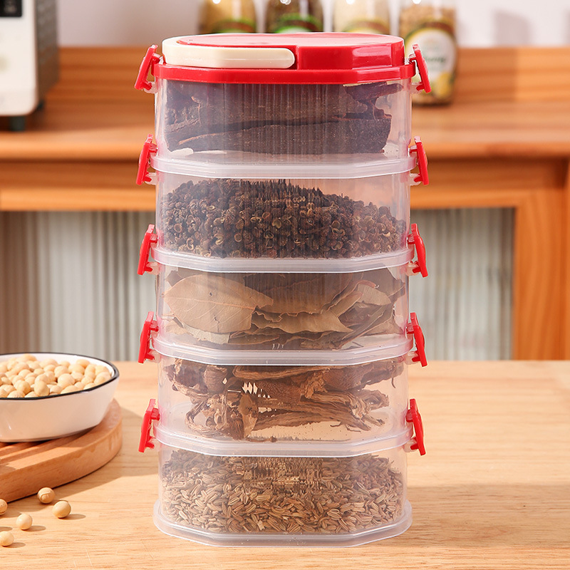 Portable Multi-Layer Sealed Seasoning Box for Storing Octagonal Cinnamon Food Seasonings, Divided Storage Box