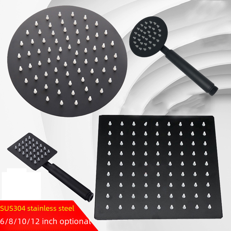 Stainless Steel Black Thin Pressurized Top Spray Rain Shower Bathroom Bathroom Bathrobe Household Shower Head Universal