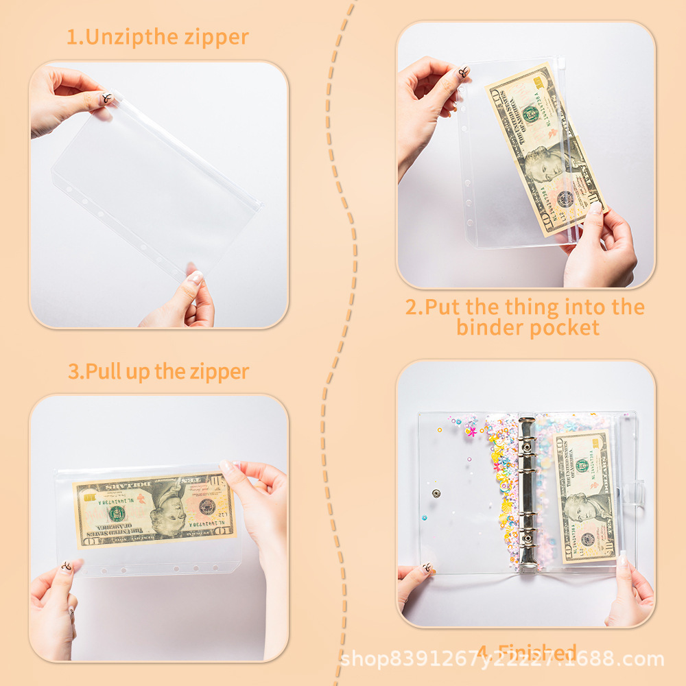 A6 Loose-leaf Zipper Bag Cross-border Handbook Loose-leaf Folder Storage Inner Page Core PVC Data Storage Bag Customizable