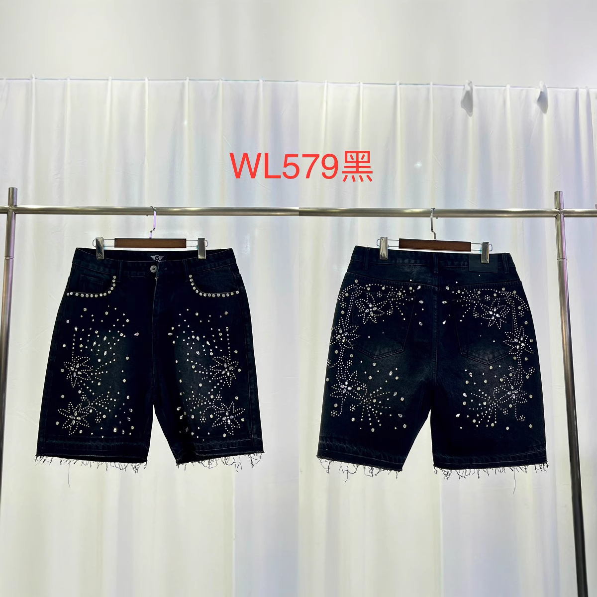 Европейские и американские ретро джинсовые шорты с бисером 2025 нового лета высококачественные стильные джинсовые шорты-WL579