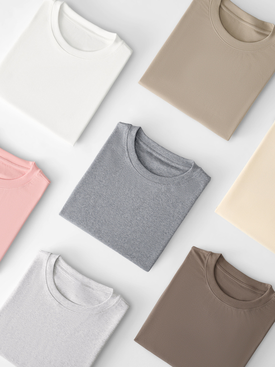 Round Neck, Right Shoulder, Long-Sleeved T-Shirt for Women, Spring & Fall New Style, Slim-Fitting Short Style, Slim Inner Top, Pure Lust Style Bottoming Shirt for Women