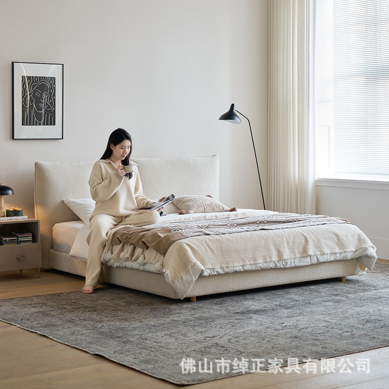 Кремовая тыквенная кровать, французская шенилловая двойная кровать для дома, современная минималистская большая кровать 1.8 м
