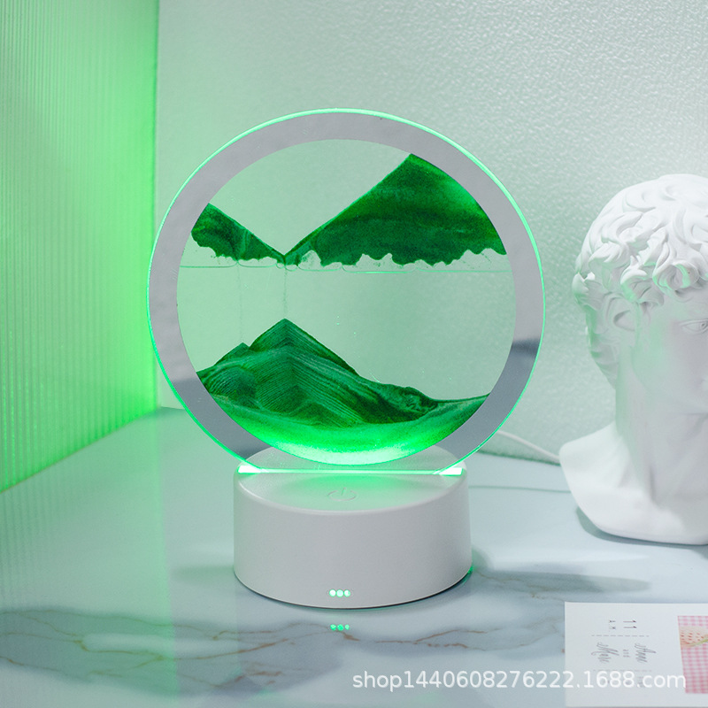3D Glass Quicksand Painting Ornament Gift Night Light Table Lamp USB Plug-In Living Room Home Furnishings Gift for Girls and Boys