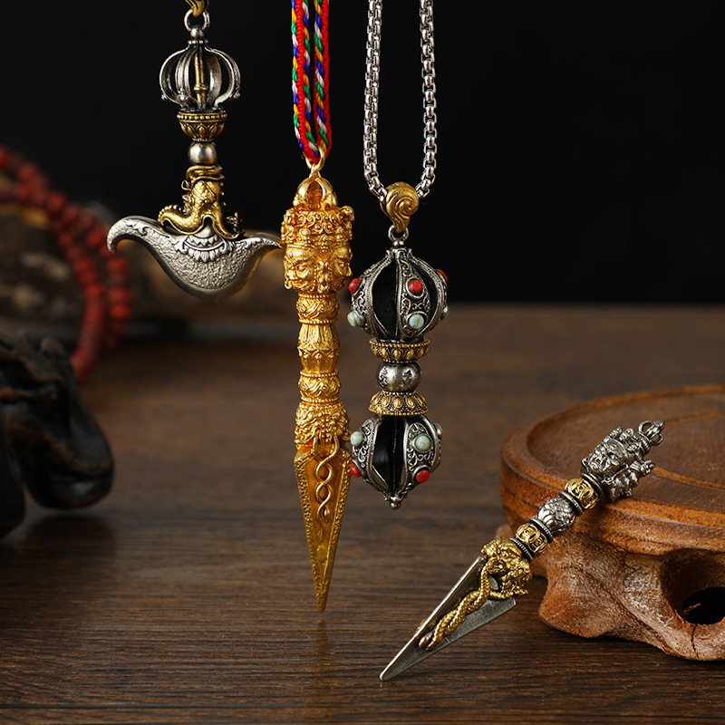 King Kong Pendant Nepalese Xizang Style Pure Copper Cross Vajra Pestle Double Color White Copper Pendle Necklace