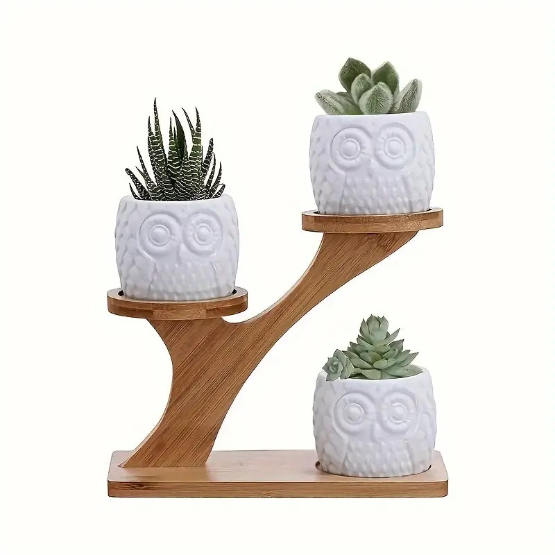 2025 Cross-Border Labeling Bamboo Multi-Layer Desktop Flower Stand Succulent Display Stand Office Living Room Removable