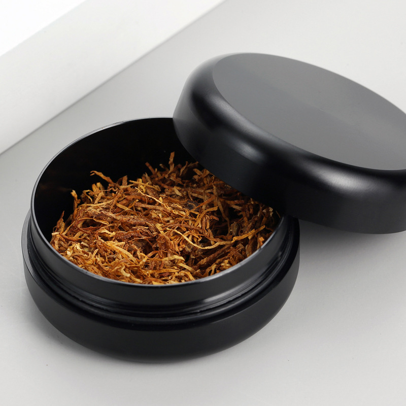 Sealed moisture-proof small size storage box aluminum alloy portable mini storage tank round black tobacco jar wholesale