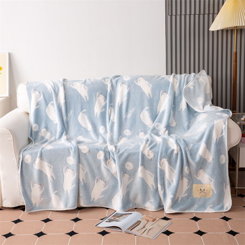 Spring and Summer Kidsren's Cute Cat Coral Velvet Blanket Office Nap Blanket Cover Blanket Single Dormitory Cover Sofa Blanket